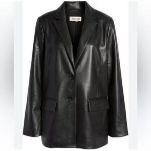 Open Edit Oversized Relaxed Fit Black Faux Leather Blazer
